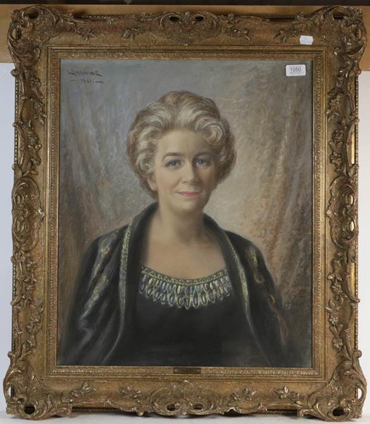 Lot 1050 - Lorraine (20th century) Portrait of Muriel Kemp, pastel, 59.5cm by 49.5cm, together with a...