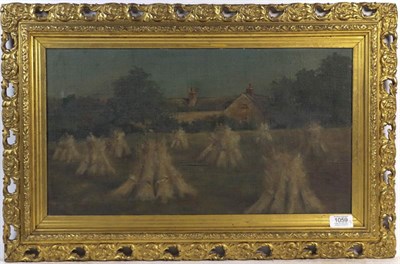Lot 1059 - English School (late 19th/early 20th century) Corn field and farmhouse, oil on board, with two...