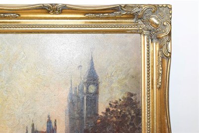 Lot 1069 - English School (20th century) Big Ben and Westminster Bridge early evening, indistinctly signed oil
