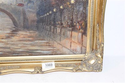 Lot 1069 - English School (20th century) Big Ben and Westminster Bridge early evening, indistinctly signed oil