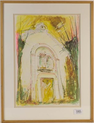 Lot 1083 - A modern colourful print of the entrance to a building, a print of ''The old cottages, Wolstanton''