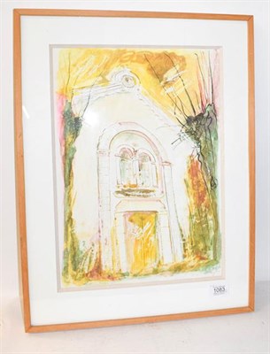 Lot 1083 - A modern colourful print of the entrance to a building, a print of ''The old cottages, Wolstanton''