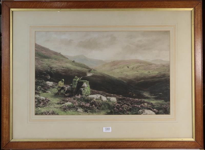 Lot 1084 - After Douglas Adams, grouse shooting, coloured print, 38.5cm by 63cm