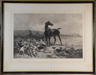 Lot 1085 - After Alfred Strutt, The Hounds with their Prey, signed print, 52cm by 75cm