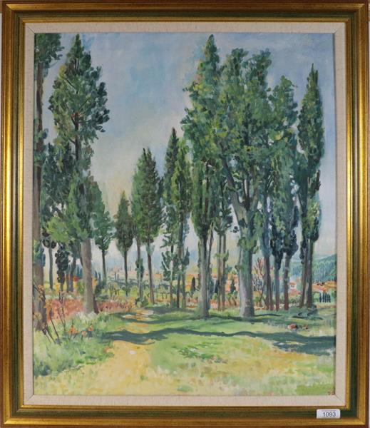 Lot 1093 - Piers Browne (Contemporary) Woodland scene, initialled, inscribed verso, oil on canvas, 59cm by...