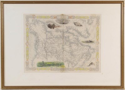 Lot 1095 - A pair of Chinese framed silk embroidered panels, and four framed maps Canada and British...