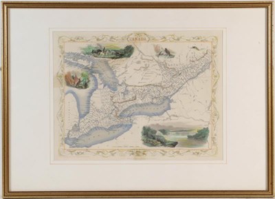 Lot 1095 - A pair of Chinese framed silk embroidered panels, and four framed maps Canada and British...