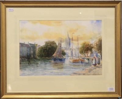 Lot 1103 - John Hamilton Glass ARSA (fl. 1890-1925) Continental canal scene, signed watercolour and body...