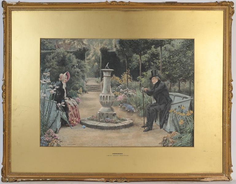 Lot 1110 - After W Dendy Sadler, a pair of framed prints entitled Memories and Sweethearts, 35cm by 50cm,...