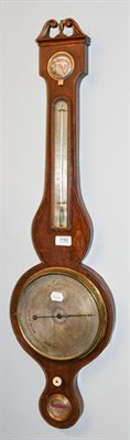 Lot 1150 - A 19th century mahogany wheel barometer with silvered dials, signed Mangarballum, Leicester, 97cm