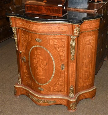 Lot 1159 - An early 20th century French serpentine cabinet, the single door inlaid with floral marquetry, with