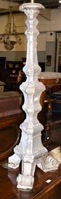 Lot 1162 - A 17th / 18th century Continental silvered pine and gesso candle stand, 125cm high