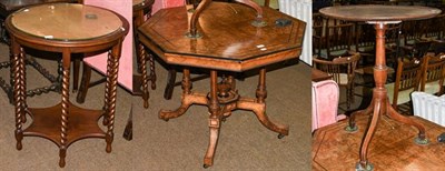 Lot 1179 - A Victorian burr walnut and inlaid octagonal window table with ebonised moulding, raised on...