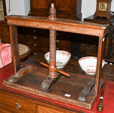 Lot 1183 - An early 19th century carved oak book press, 73cm by 36cm by 64cm, together with a 19th century...
