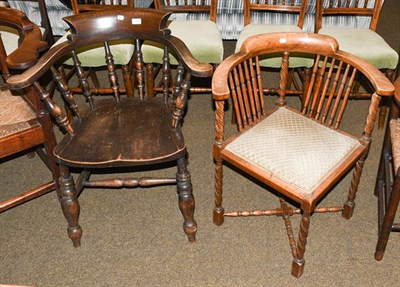 Lot 1190 - A Victorian mahogany spindle back corner chair raised on twist supports, together with a...