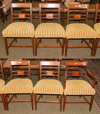 Lot 1193 - A set of six Regency inlaid mahogany dining chairs including a carver armchair (6)