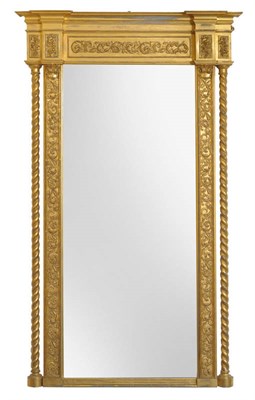 Lot 1675 - A Victorian Gilt and Gesso Pier Glass, mid 19th century, of inverted breakfront form with...