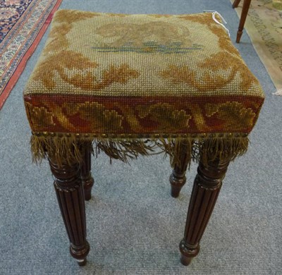 Lot 1677 - A George IV Mahogany Stool, 2nd quarter 19th century, upholstered in gros point needlework...