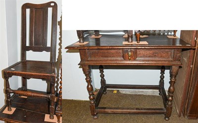 Lot 1241 - A late 17th/18th century oak lowboy, 100cm by 59cm by 78cm, and an oak chair of similar date (2)