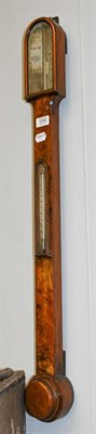 Lot 1243 - A 19th century burr walnut stick barometer, maker L Casella, London, with bone dials, 90cm