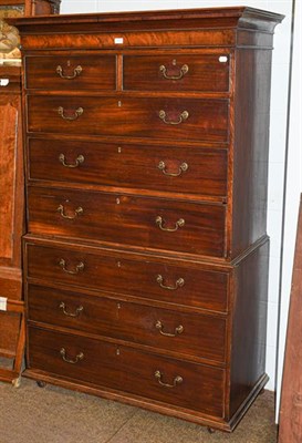 Lot 1251 - A George III mahogany chest on chest (lacking feet), 106cm by 53cm by 180cm