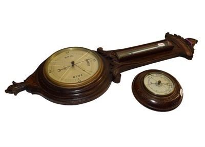 Lot 1257 - A mercury wheel barometer signed Chadburn & Son, Liverpool, three aneroid barometers, and a...