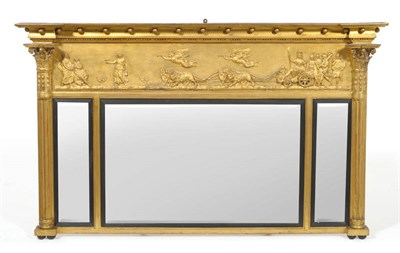 Lot 1680 - A Late Regency Gilt and Gesso Triptych Overmantel Mirror, 2nd quarter 19th century, with ball...