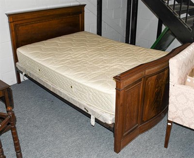 Lot 1279 - An Edwardian inlaid mahogany bed with Dorlux Flexiform mattress, frame 140cm by 207cm by 107cm