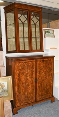 Lot 1306 - An Edwardian inlaid mahogany wall hanging display cabinet, with astragal glazing, 107cm by 40cm...