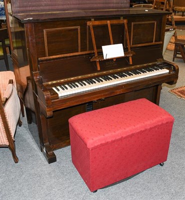 Lot 1312 - A mahogany cased Steck pianola piano, together with an upholstered ottoman containing a large...