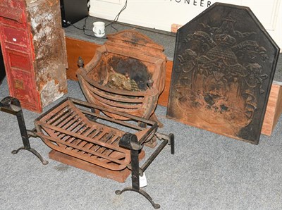 Lot 1316 - A 19th century Georgian style cast iron fire basket, 56cm, together with a fire grate with...