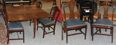 Lot 1328 - A mahogany drop leaf table and a set of six similar chairs (7)