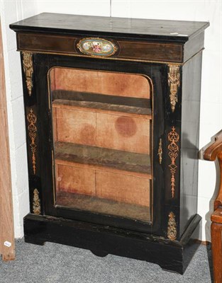 Lot 1334 - A Victorian ebonised pier cabinet with gilt metal mounts and Sevres plaque, 77cm by 30cm by 103cm