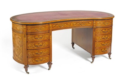 Lot 1688 - An Edwardian Rosewood, Satinwood and Floral Marquetry Kidney Shape Desk, early 20th century,...