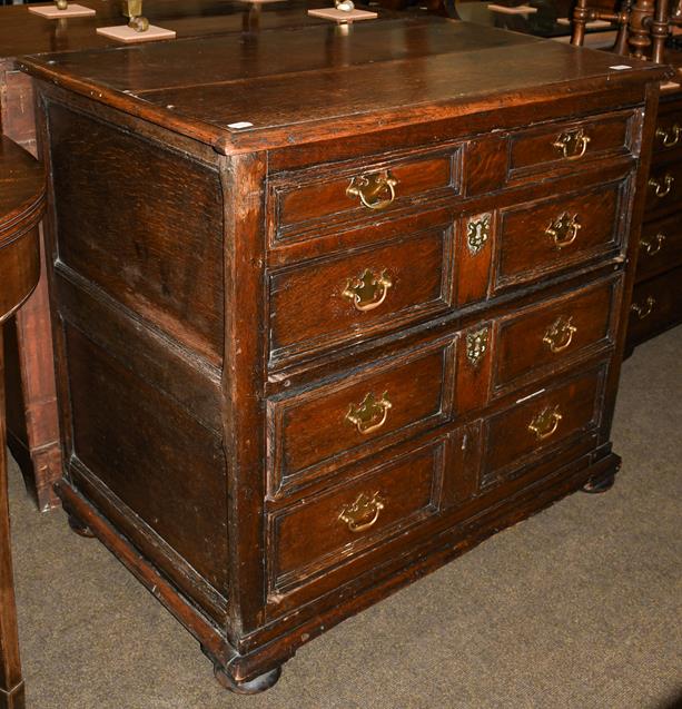 Lot 1221 - A 17th century style oak four height chest of drawers, 94cm by 59cm by 86cm