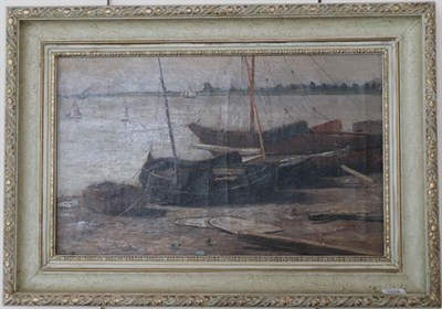 Lot 1019 - Maurice Hagemaus (Belgian 1852-1917) Boats on the beach, signed oil on canvas, 35.5cm by 57cm