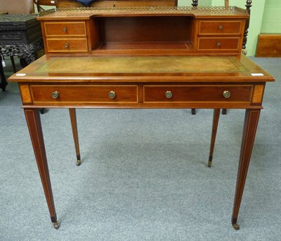 Lot 1691 - An Edwardian Mahogany, Boxwood and Ebony Strung Desk, early 20th century, the superstructure...