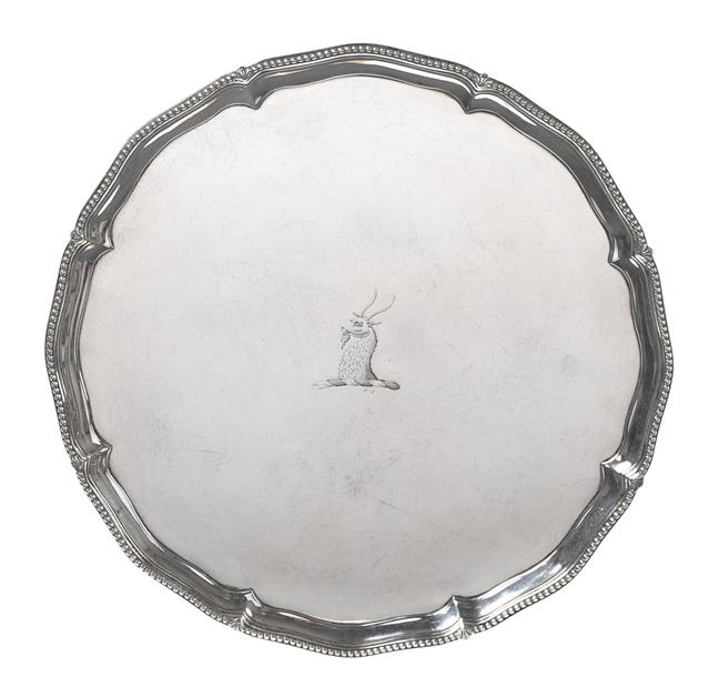 Lot 2004 - A George III Silver Salver, Probably by John Carter, London, 1774, shaped circular and on four cast