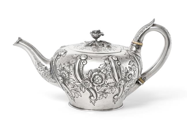 Lot 2023 - A William IV Silver Teapot, by Benjamin Smith, London, 1836, tapering cylindrical and chased...