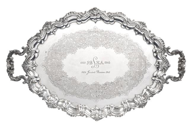 Lot 2083 - An Edward VII Silver Tray, by Barker Brothers, Birmingham, 1904, shaped oval and on four...