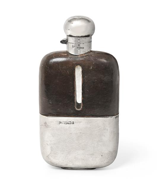 Lot 2088 - An Edward VII Silver and Leather-Mounted Glass Spirit-Flask, by Walker and Hall, Sheffield,...