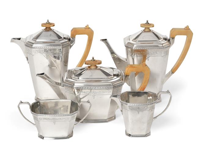 Lot 2110 - A Five-Piece George VI Silver Tea and Coffee-Service, by Mappin and Webb, Sheffield, 1946, each...