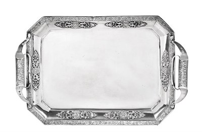 Lot 2123 - A Russian Silver Tray, Cyrillic Maker's Mark, Moscow, 1835, oblong and with canted corners, the rim
