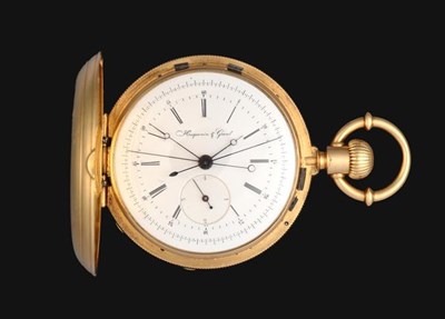 Lot 2155 - A Rare 18 Carat Gold Full Hunter Two-Train Split Seconds Chronograph Pocket Watch with...