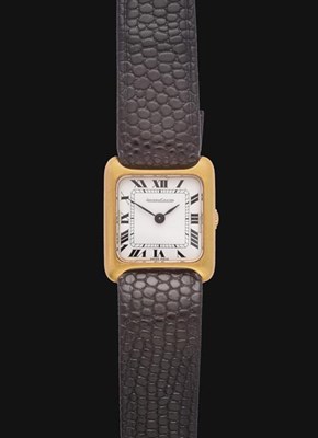 Lot 2160 - A Lady's 18 Carat Gold Square Shaped Wristwatch, signed Jaeger LeCoultre, circa 1970, (calibre 641)