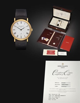 Lot 2162 - A Fine 18 Carat Yellow Gold Wristwatch, signed Patek Philippe, Geneve, model: Calatrava, ref:...