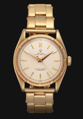 Lot 2164 - An 18 Carat Gold Automatic Centre Seconds Wristwatch, signed Rolex, Officially Certified...