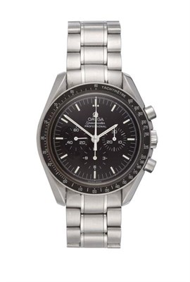 Lot 2166 - A Stainless Steel Chronograph Wristwatch, signed Omega, model: Speedmaster Professional Moon Watch