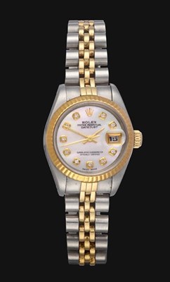 Lot 2171 - A Lady's Steel and Gold Automatic Calendar Centre Seconds Wristwatch with Diamond Set Dial,...