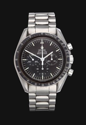 Lot 2172 - A Stainless Steel Chronograph Wristwatch, signed Omega, model: Speedmaster Professional Moon Watch